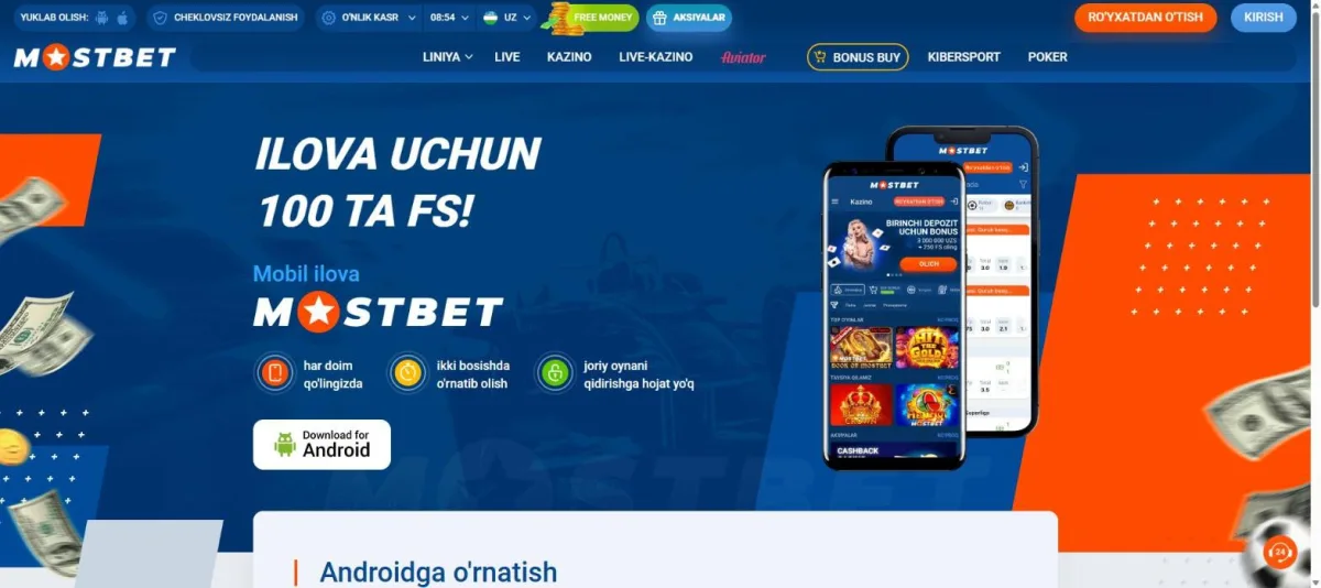 Android uchun ilova sahifasi va Download for Android tugmasi