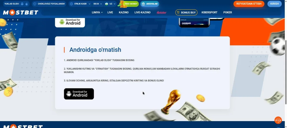 Saytdagi Androidga o'rnatish bo'yicha uch qadam