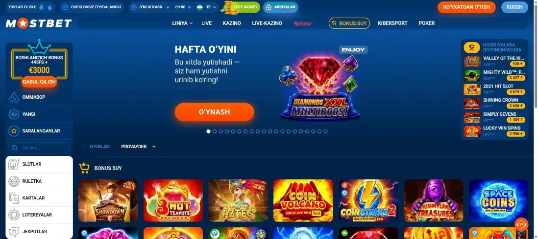 Bonus Buy bo'limidagi bonus sotib olinadigan slotlar