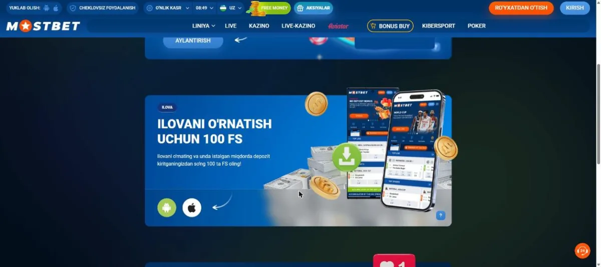 Ilovani o'rnatish uchun 100 frispin aksiyasi