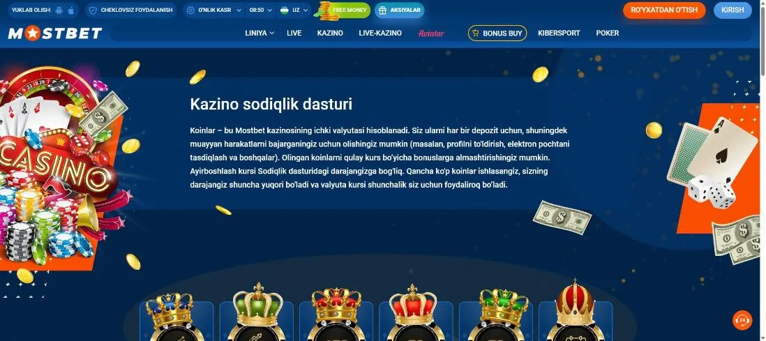 Kazino sodiqlik dasturi va daraja belgilari