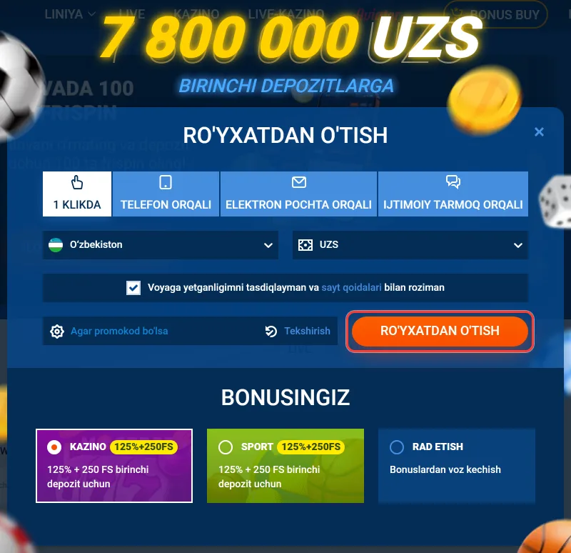 Formadagi yakuniy Ro'yxatdan o'tish tugmasi