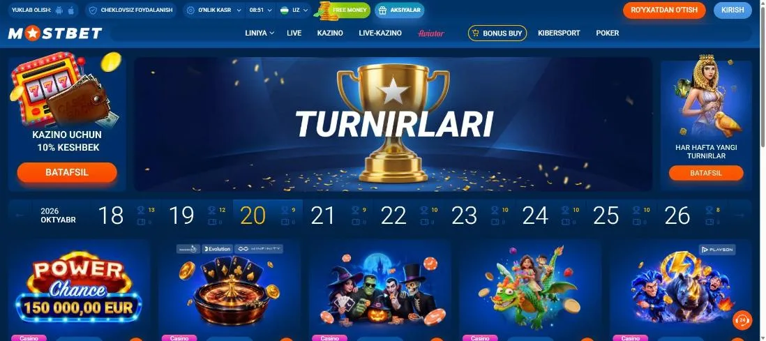 Turnirlar taqvimi va Power Chance jekpoti
